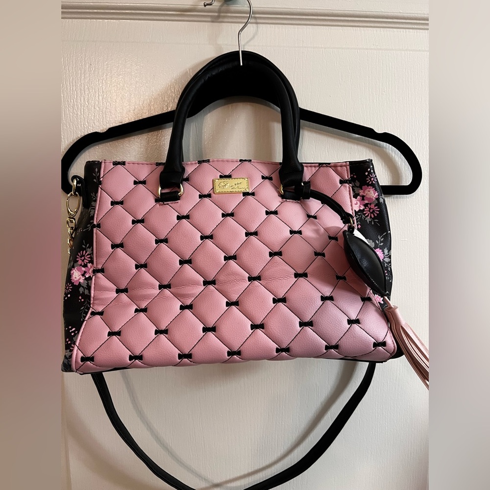 Betsy’s Johnson Pink/Black/Floral Faux Leather Purse